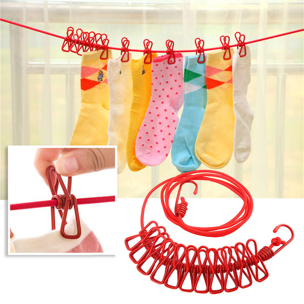 12Clips With Clothes Drying Rope