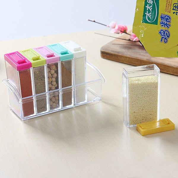 6Pcs Spice Jar Set Home Storage Container with Tray Rack