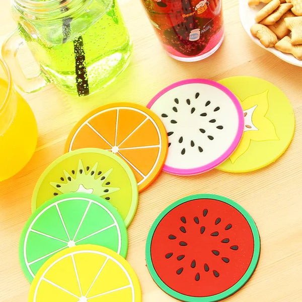 6 pcs Colorful Silicon Fruit Coaster Tea Cup mat Drink Holder